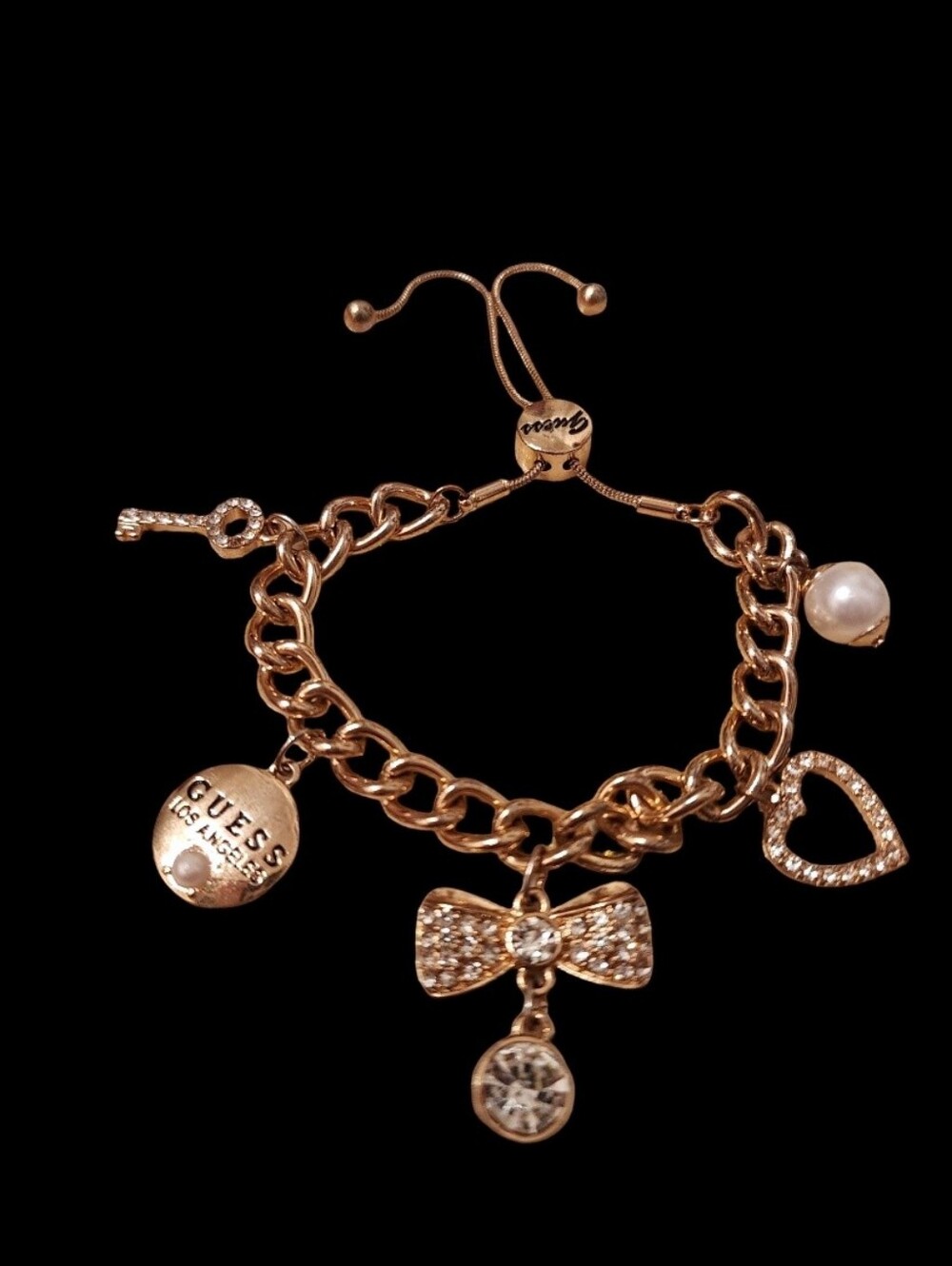 GUESS Rose Gold Charm Bracelet With Pearl & Crystal Accents